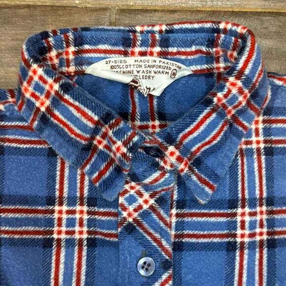 Vintage 80s Sears Kids Plaid Flannel Button-Up Shirt - Picture 3 of 7